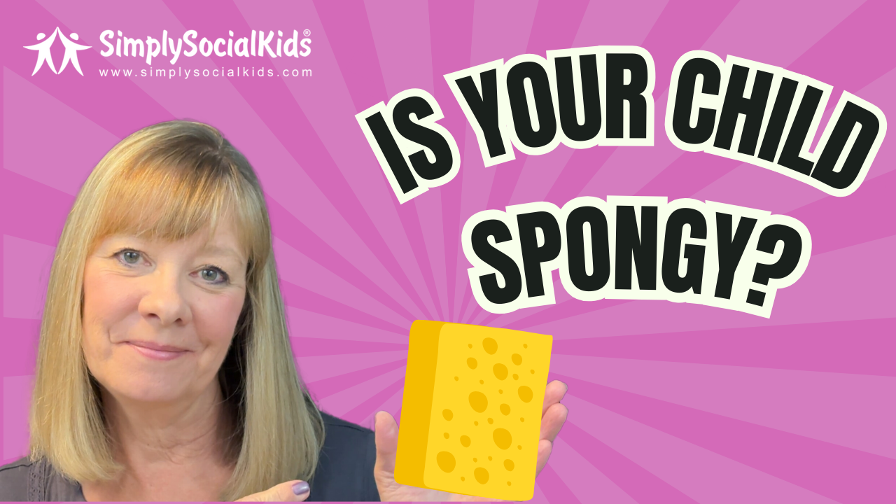 woman holding a yellow sponge with title "Is your child spongy" on a pink background