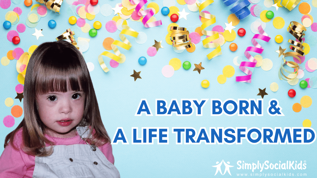 My daughter Megan as a baby with the words A Baby Born & A Life Transformed with birthday confetti